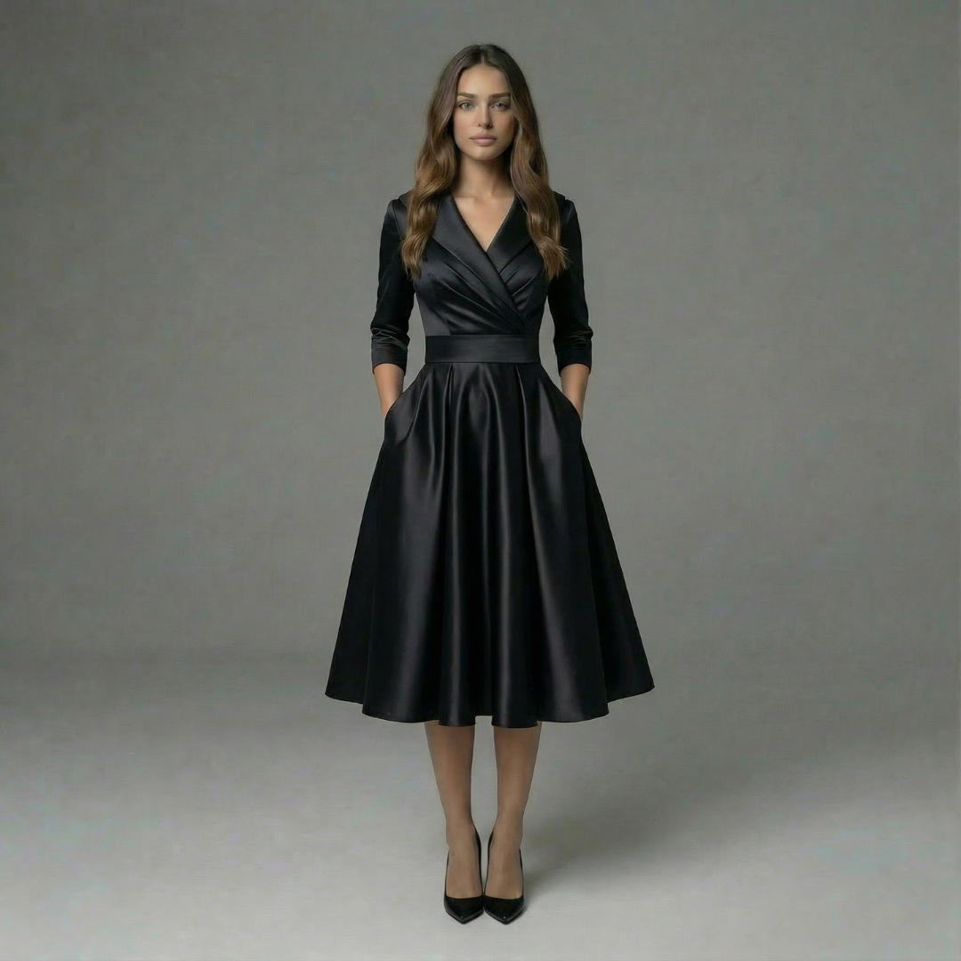 Karen – Wrap Midi Dress with Three-Quarter Sleeves