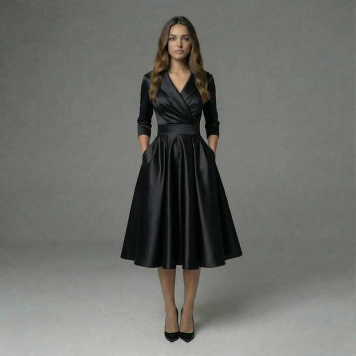 Karen – Wrap Midi Dress with Three-Quarter Sleeves