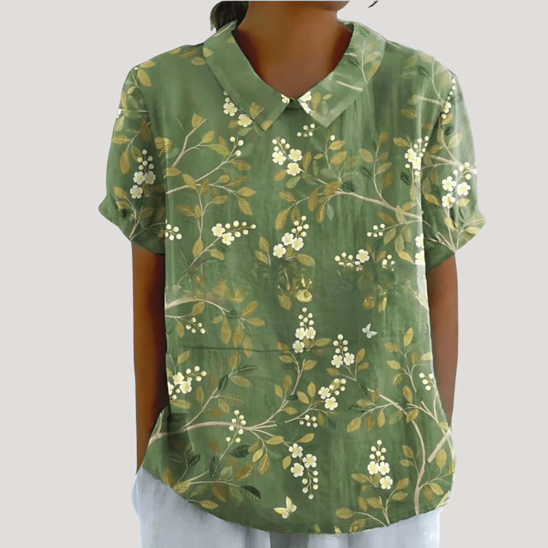 Lana – Floral Print Collared Short Sleeve Blouse