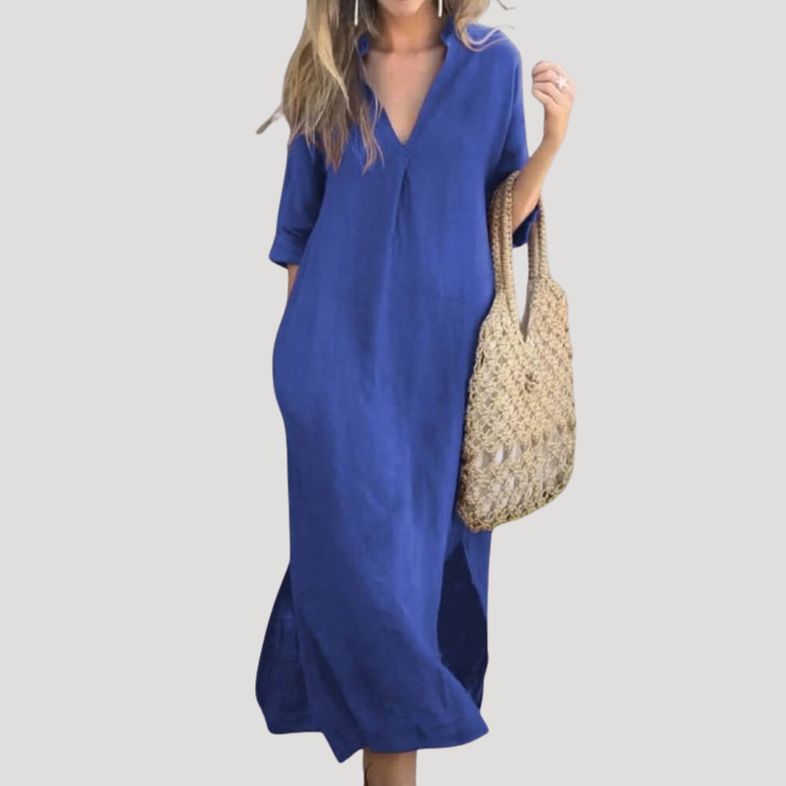 Kate – V-Neck Linen-Look Maxi Dress