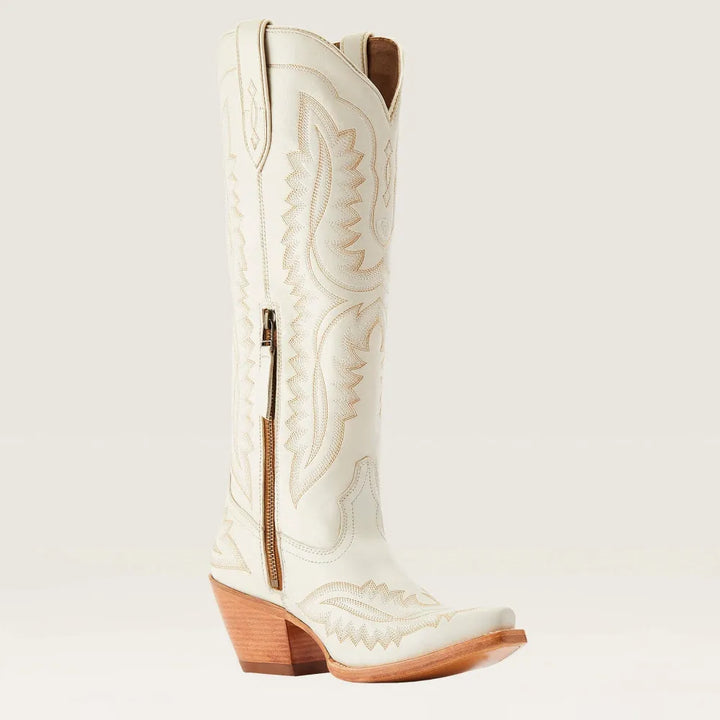 Bottes cowboy femme brodées, bout pointu, talon cubain, tirette latérale.