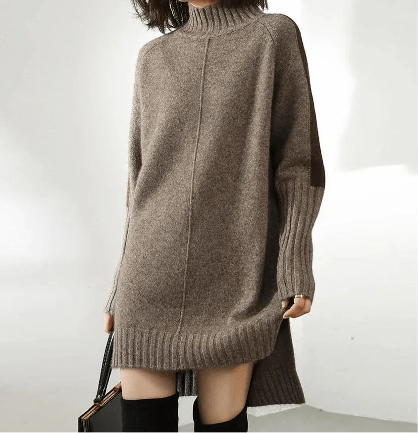 Prudence – Oversized Ribbed Turtleneck Sweater Dress for Women