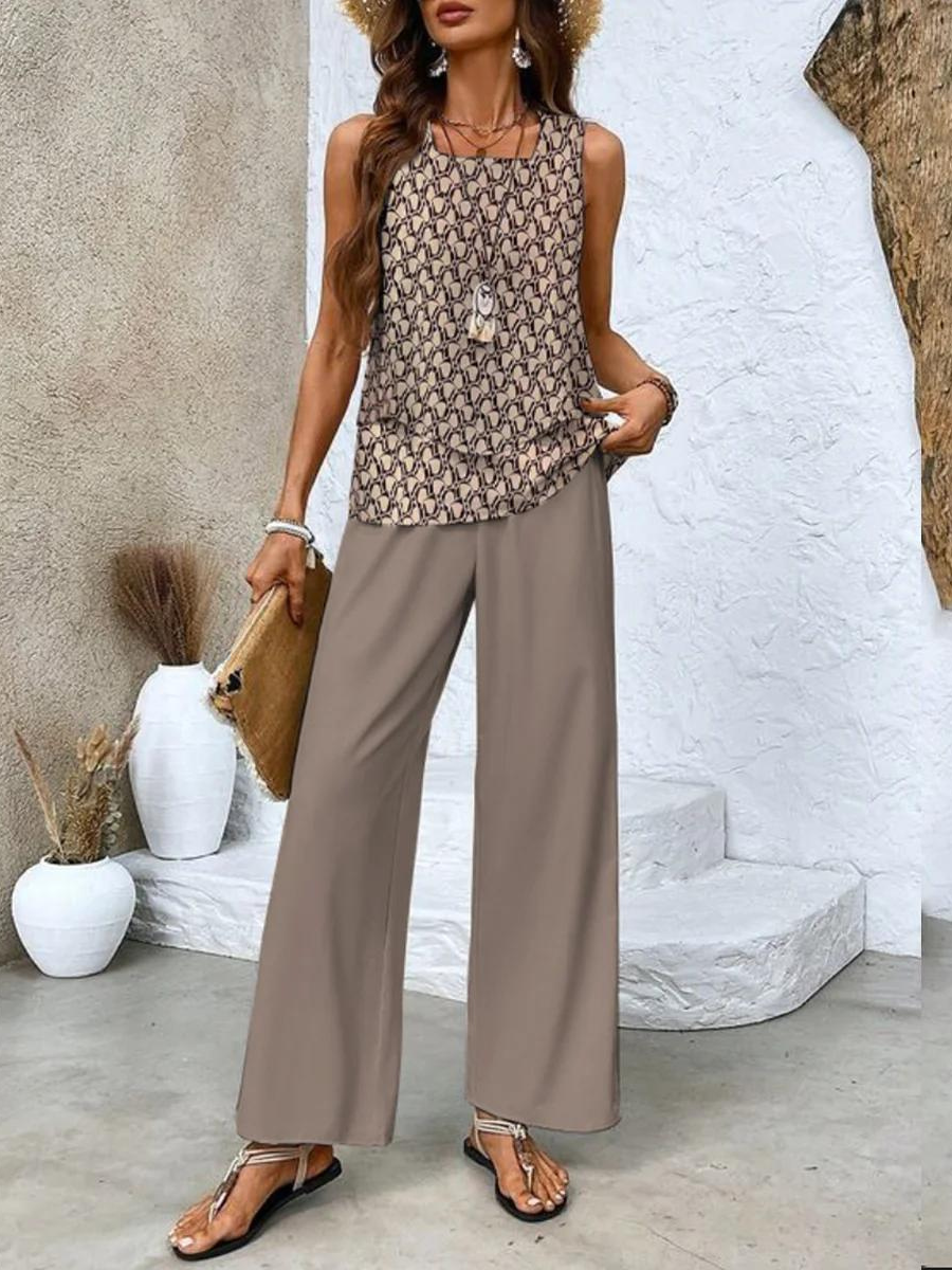 Ann – Printed Wide-Leg Two Piece Set