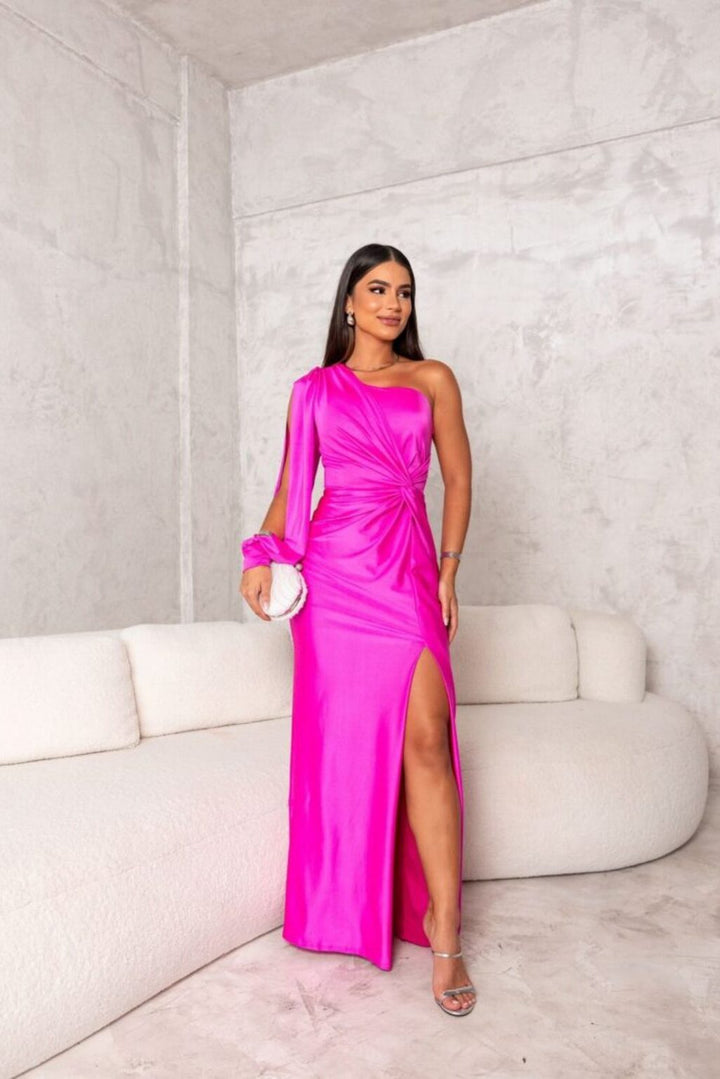 Charlotte | One-Shoulder Maxi Dress with Sheer Sleeves