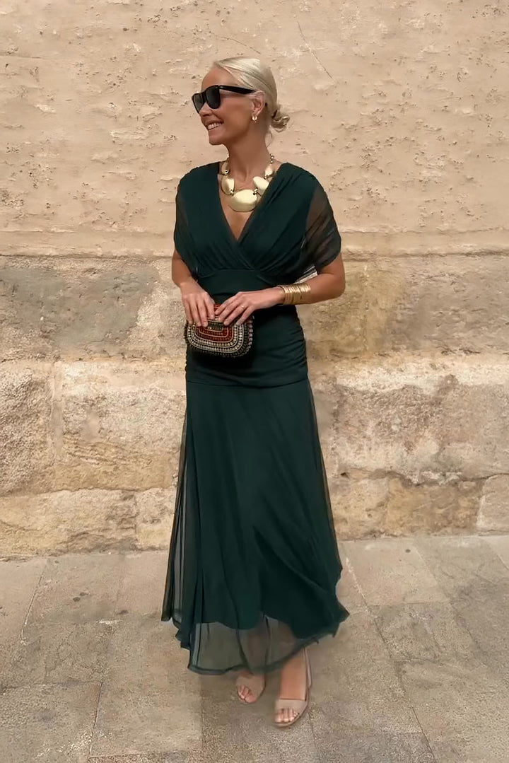 Josephine | Romantic V-Neck Pleated Maxi Dress