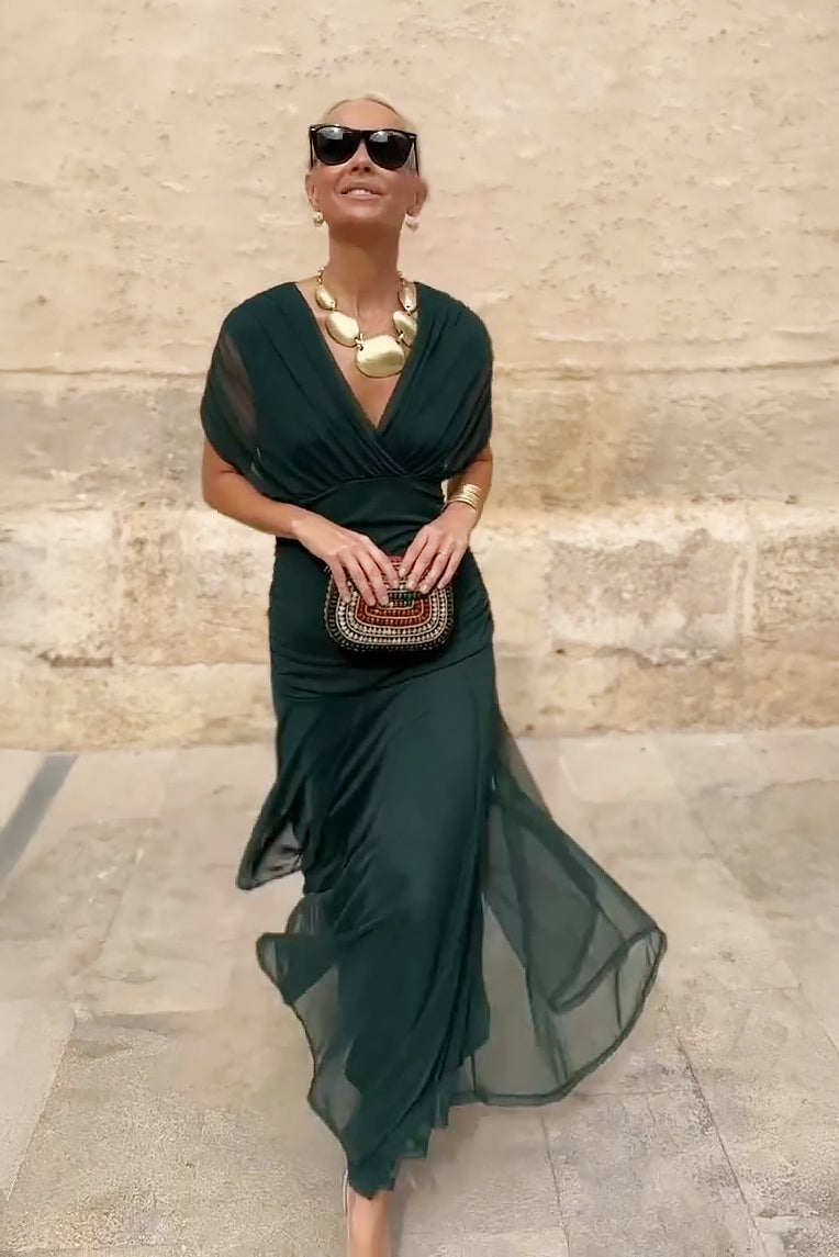 Josephine | Romantic V-Neck Pleated Maxi Dress