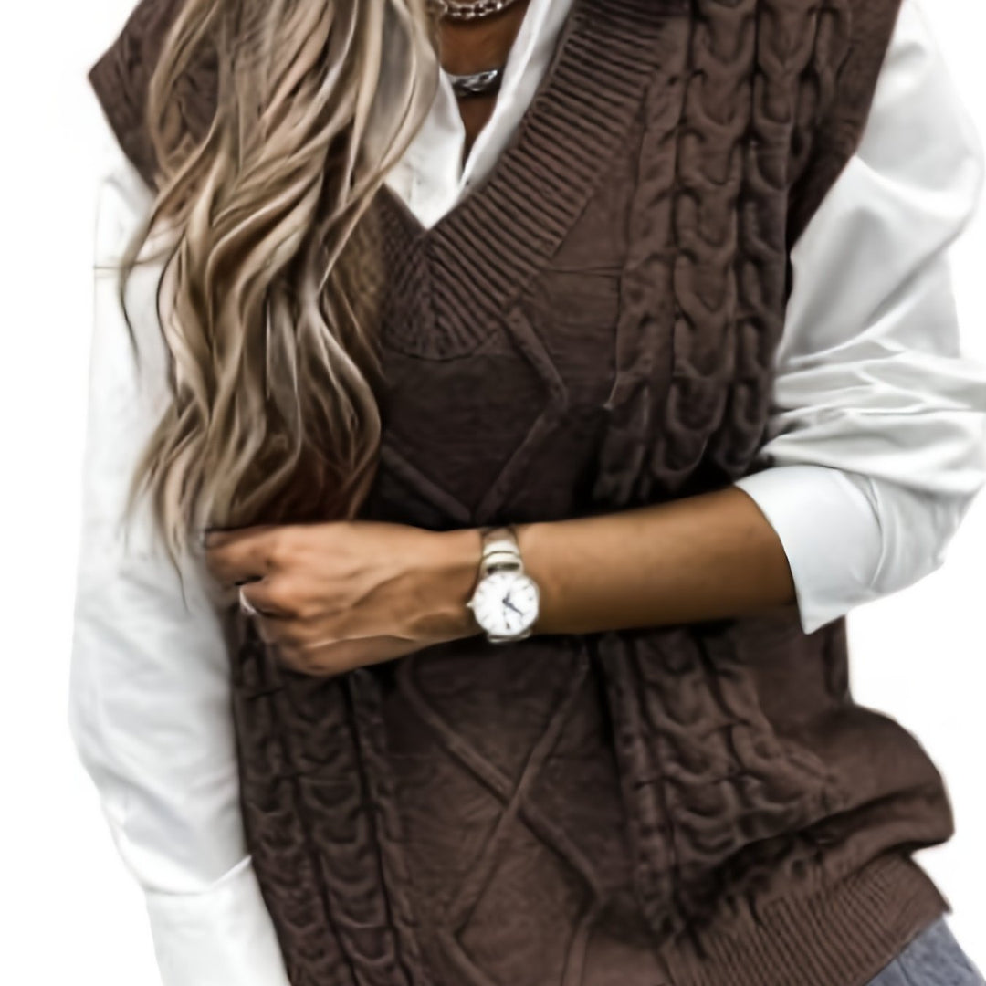 Gwendolen – Cable-Stitch V-Neck Sweater Vest for Women