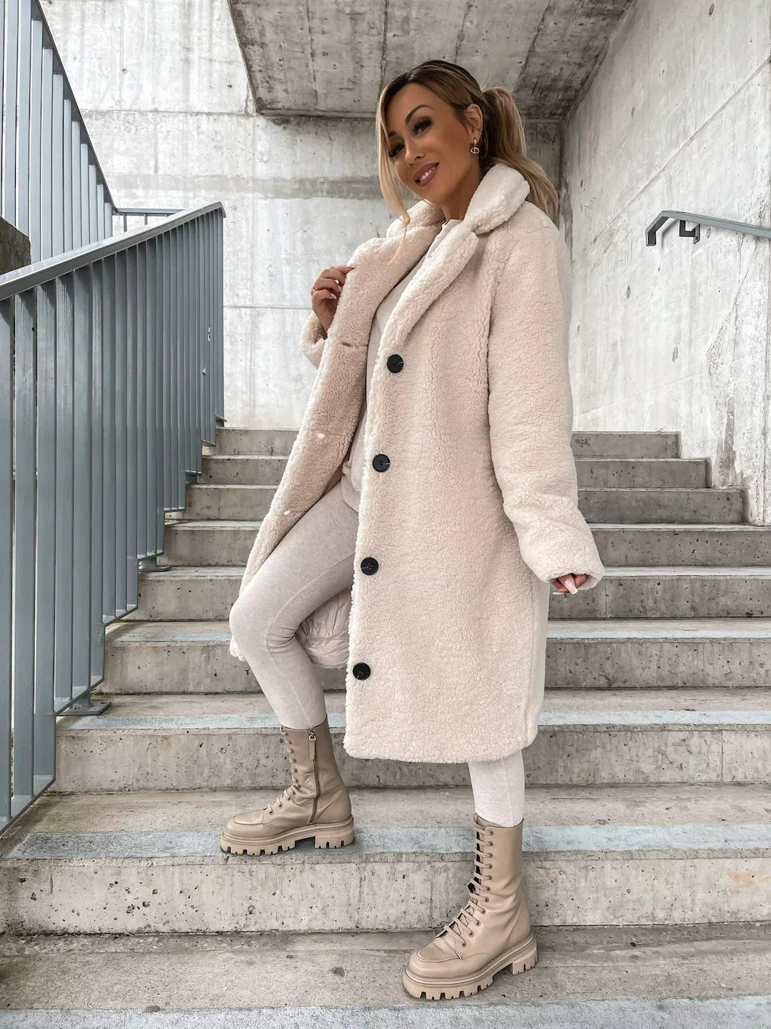 Romina – Teddy Longline Button Coat for Women