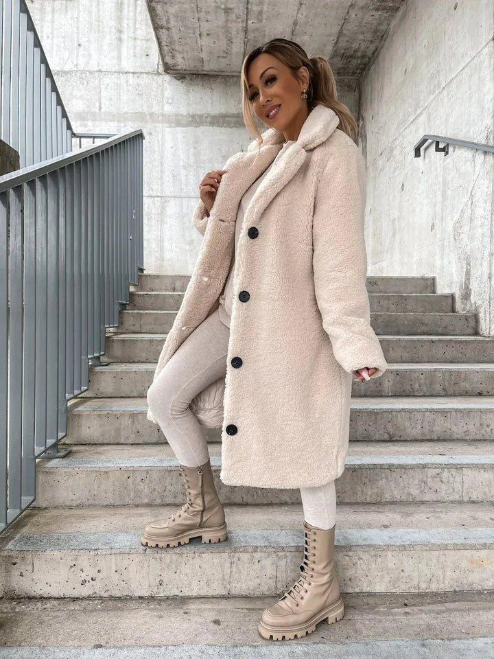 Romina – Teddy Longline Button Coat for Women