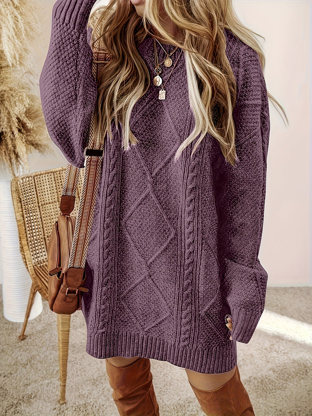 Romy – Cable-Stitch Oversized Sweater Dress for Women