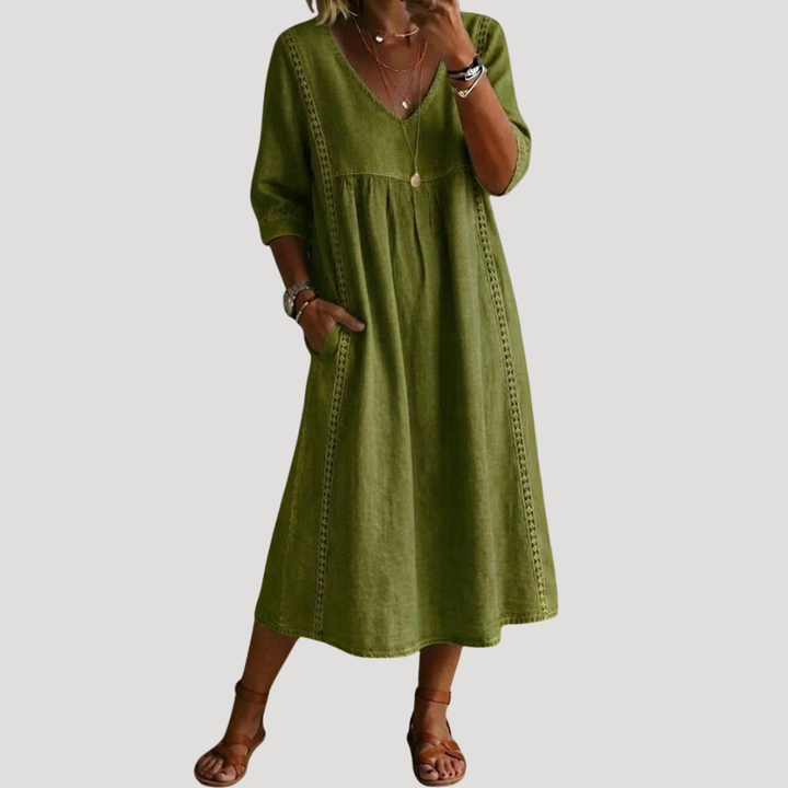 Kara – Relaxed Half-Sleeve Casual Midi Dress