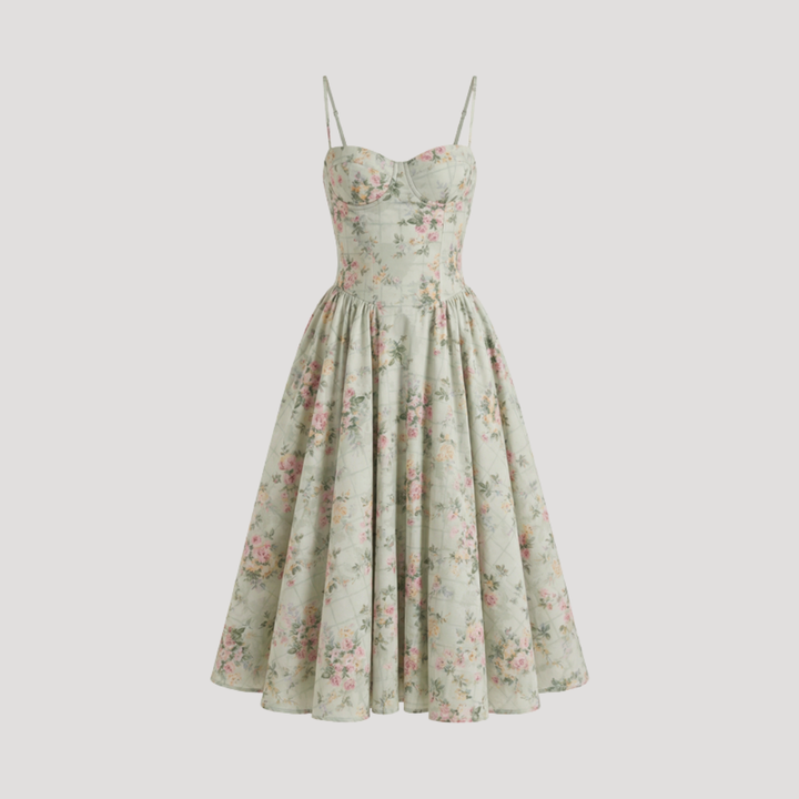 Kendra – Bustier Midi Dress with Gathered A-Line Skirt