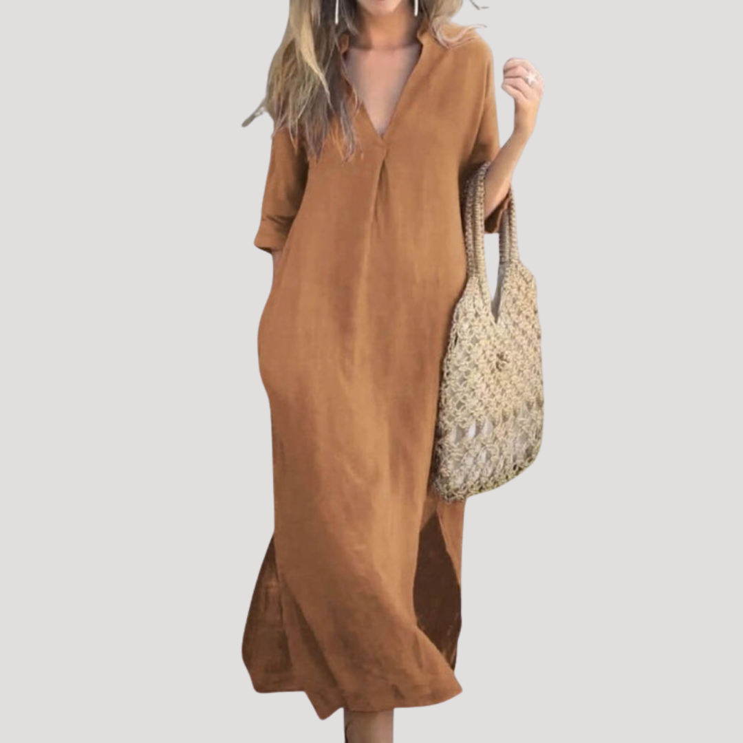 Kate – V-Neck Linen-Look Maxi Dress
