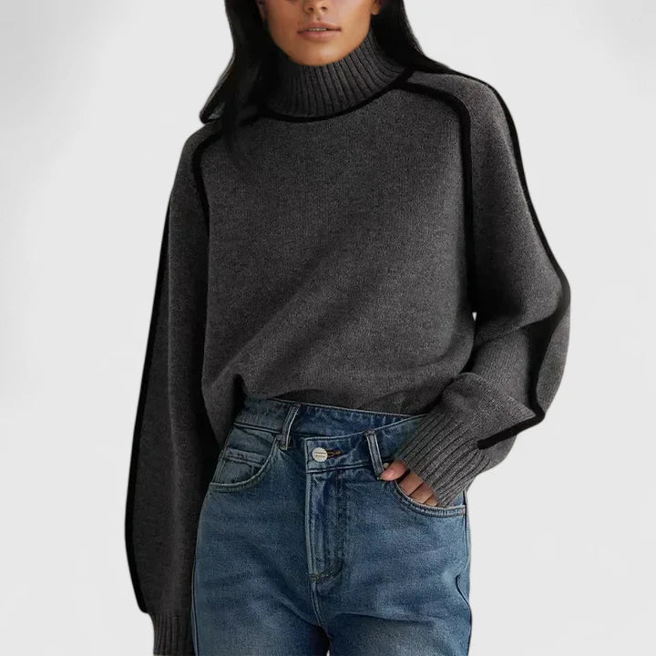 Wilma – Contrast-Piped Turtleneck Sweater for Women