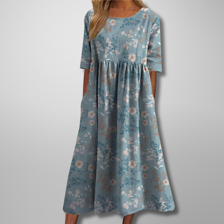 Carolyn – Elegant Floral Midi Dress with a Relaxed A-Line Silhouette