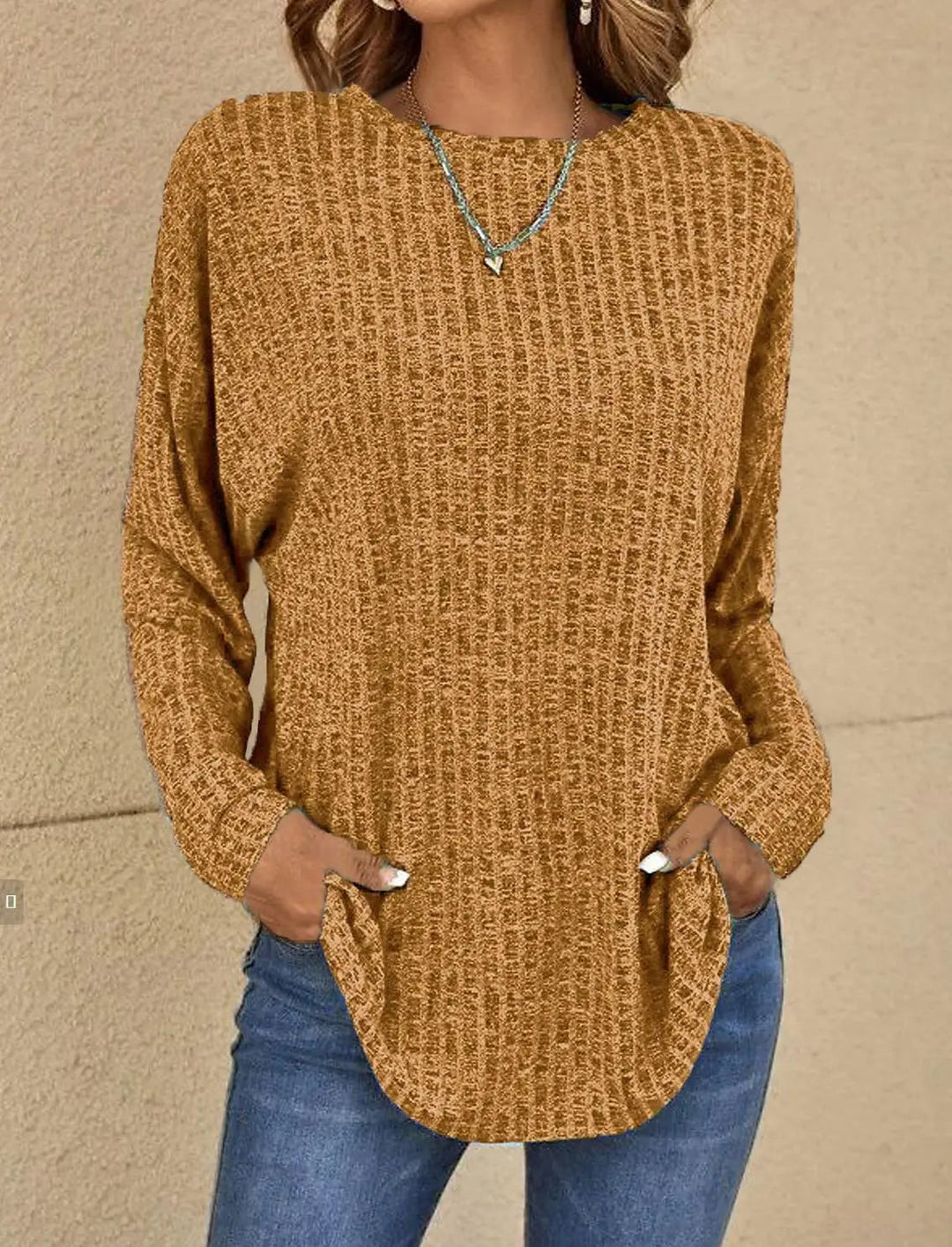Annie – Waffle-Textured Long Sleeve Top