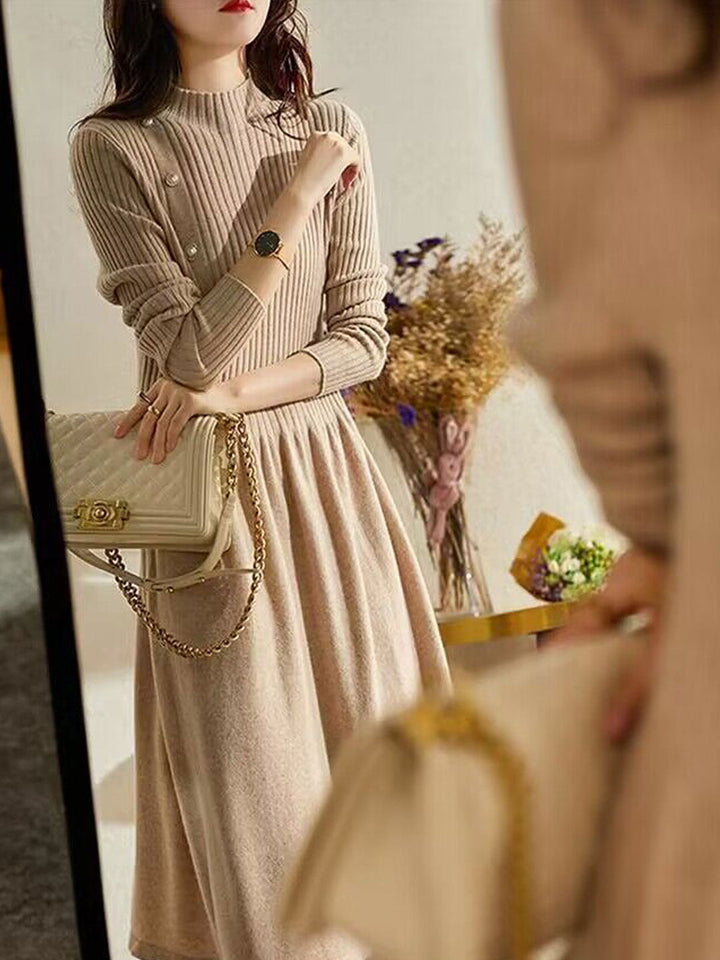 Poppy – Mock Neck Ribbed Midi Sweater Dress for Women