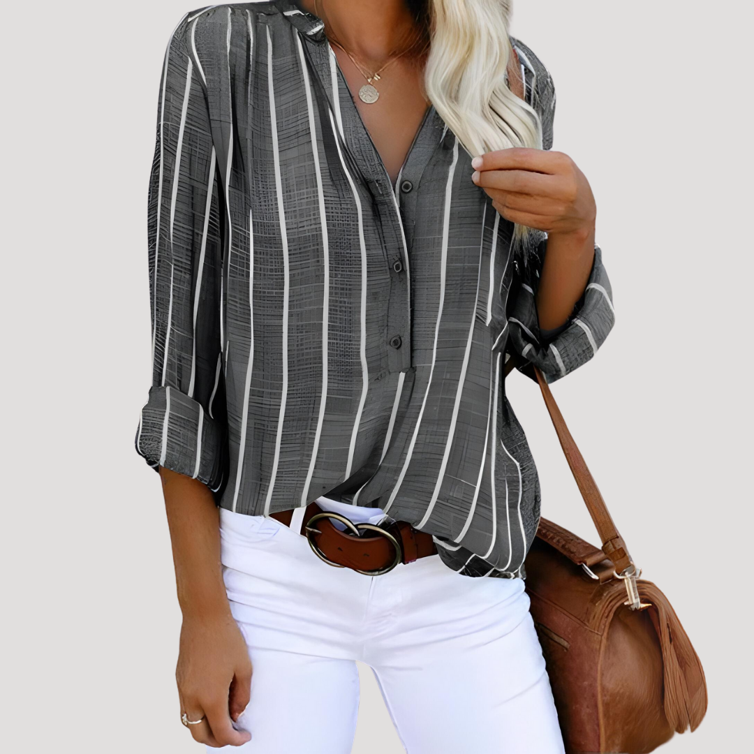 Liliana – Striped Long Sleeve Button Down Blouse