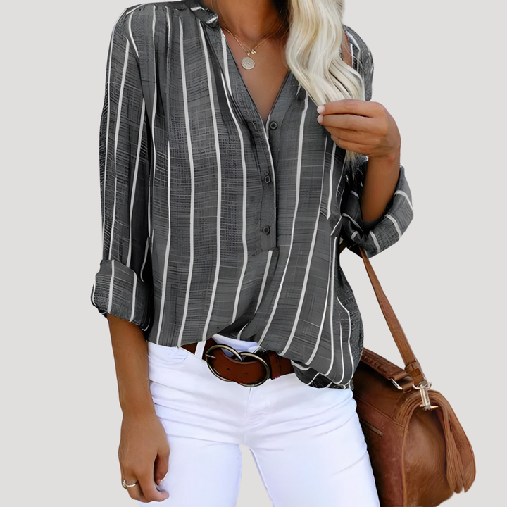 Liliana – Striped Long Sleeve Button Down Blouse