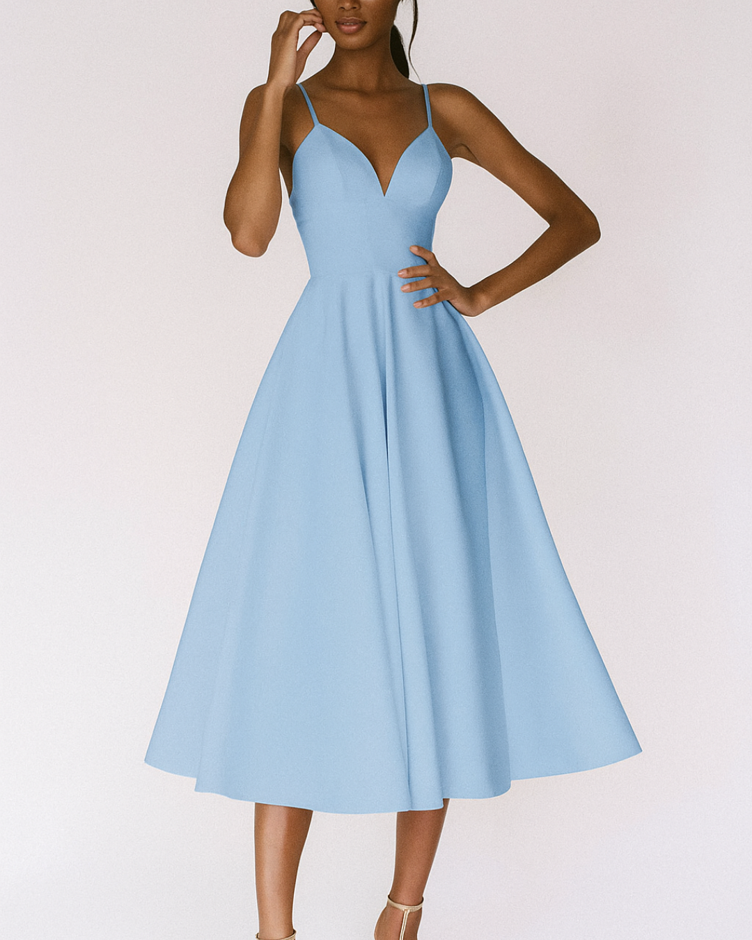 Catherine – Strappy V-Neck A-Line Midi Dress