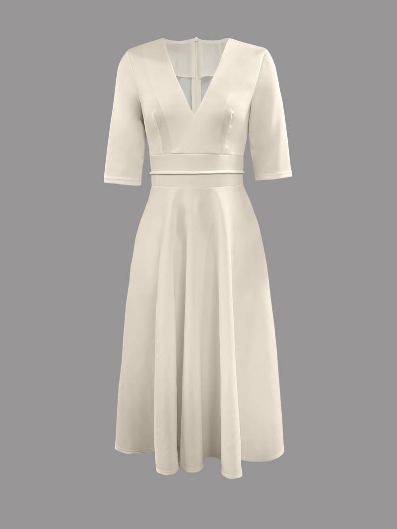 Melody – Wedding Guest Flared Midi Dress with V Neck