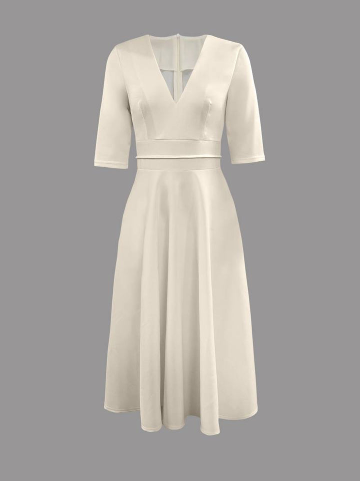 Melody – Wedding Guest Flared Midi Dress with V Neck