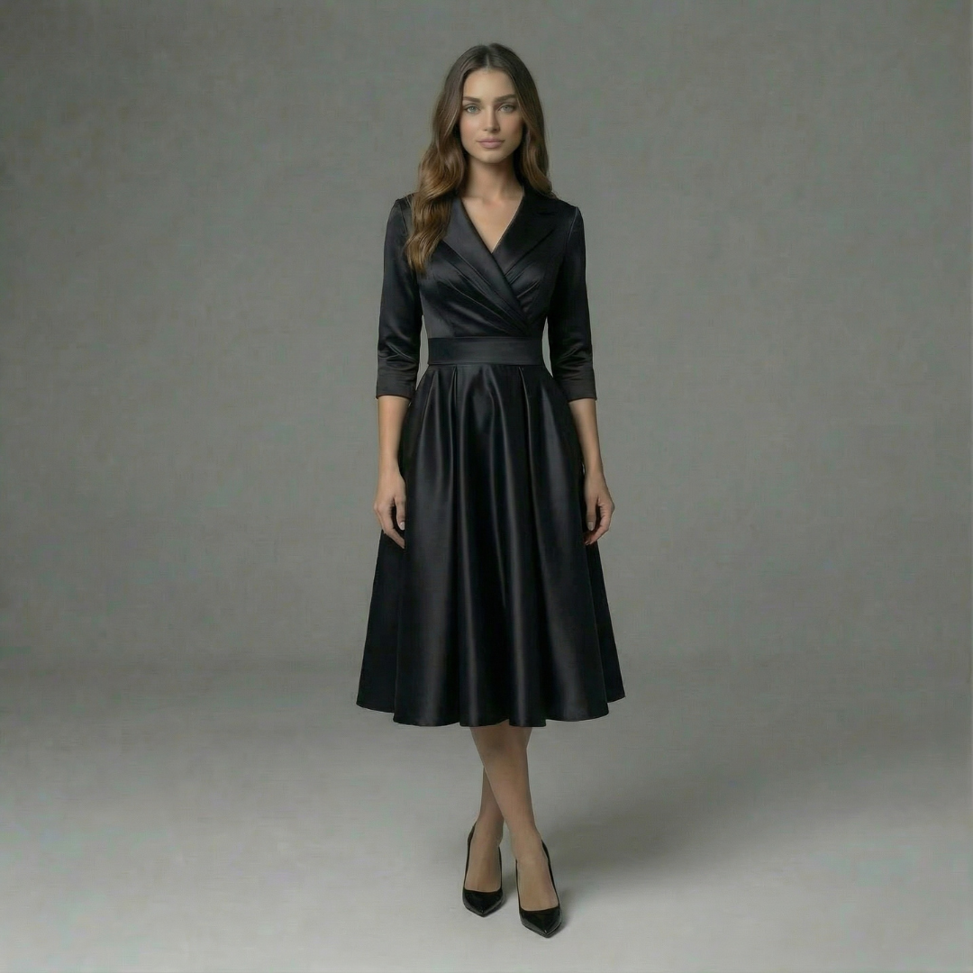 Karen – Wrap Midi Dress with Three-Quarter Sleeves