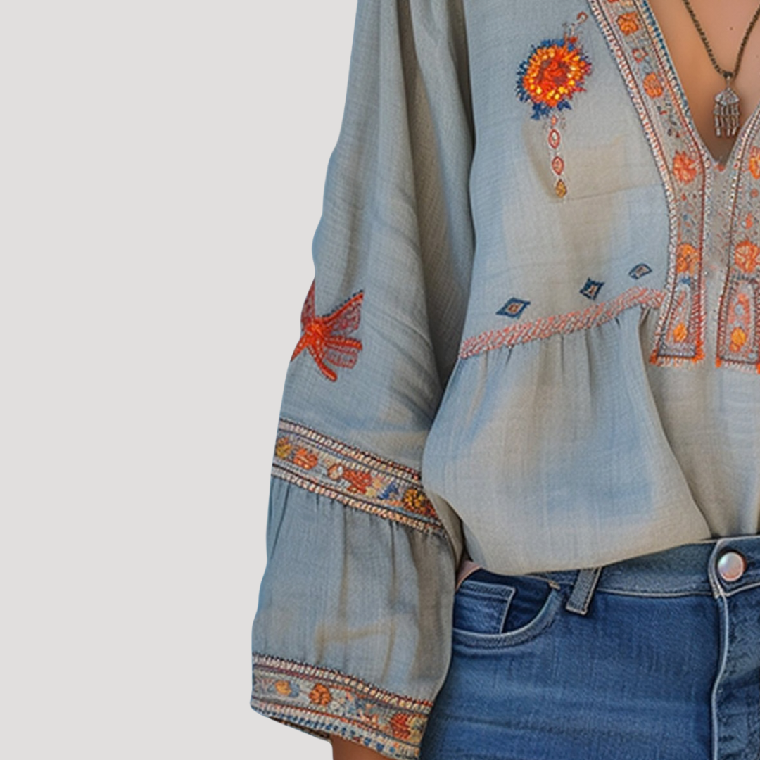 Krista – Embroidered Boho Bell Sleeve Blouse
