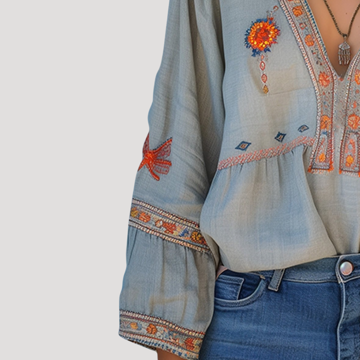 Krista – Embroidered Boho Bell Sleeve Blouse