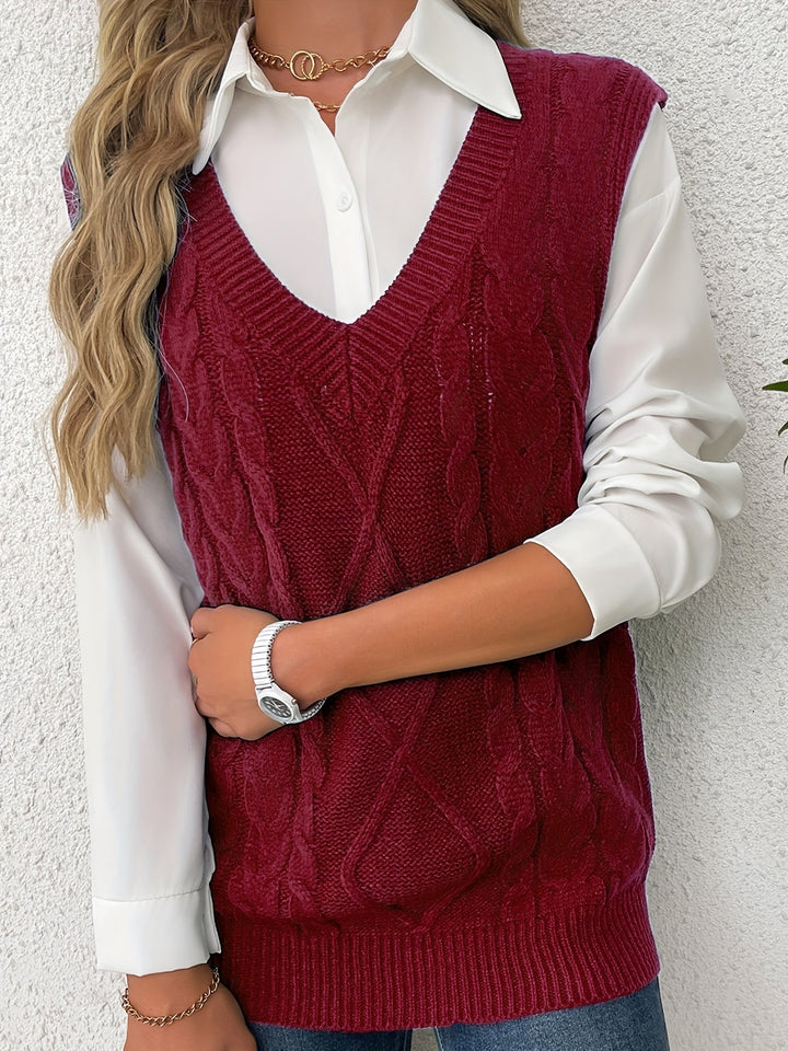 Gwendolen – Cable-Stitch V-Neck Sweater Vest for Women