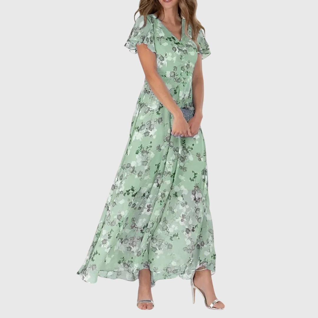 Marisa – Flutter-Sleeve Floral Maxi Dress for Wedding Guest