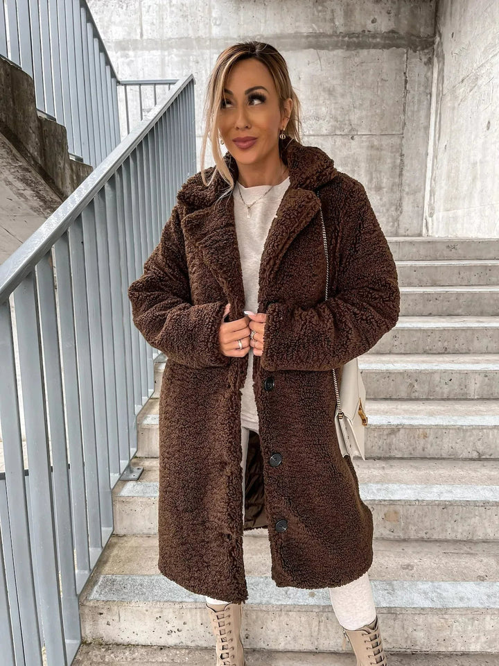 Romina – Teddy Longline Button Coat for Women