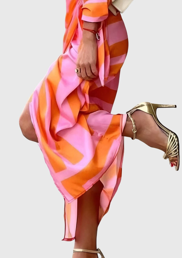 Marlene – Long-Sleeve Collared Wrap Midi Dress
