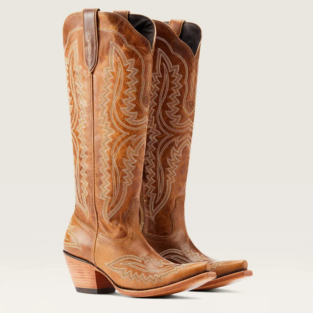 Bottes cowboy femme brodées, bout pointu, talon cubain, tirette latérale.