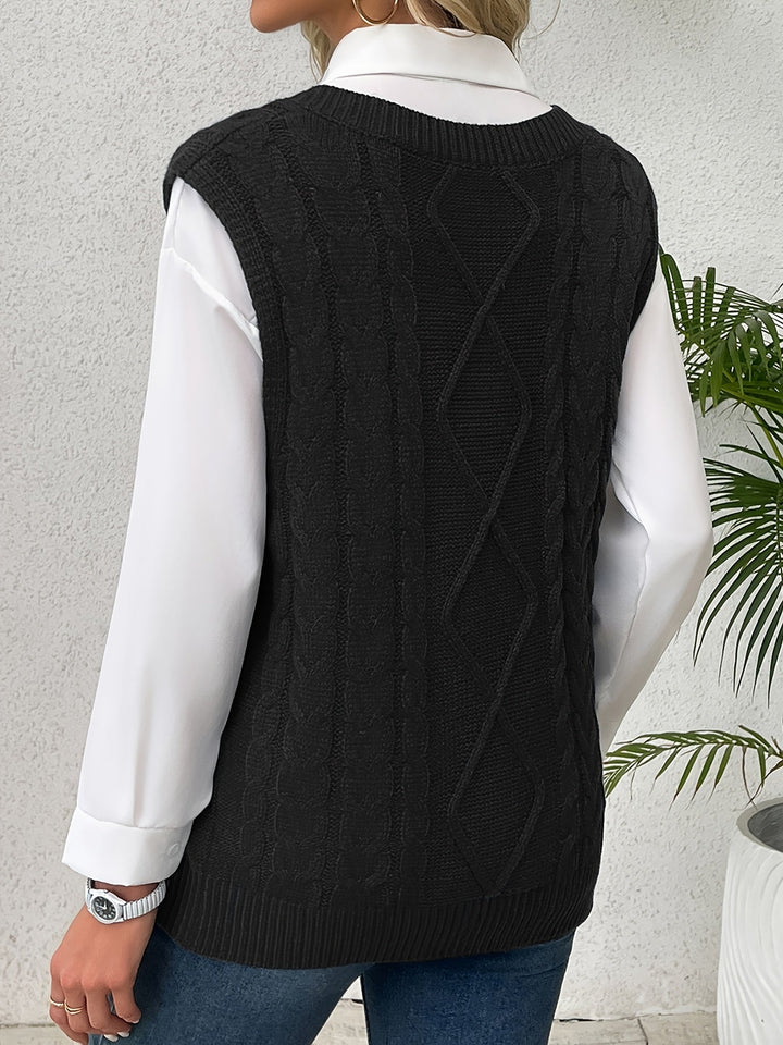 Gwendolen – Cable-Stitch V-Neck Sweater Vest for Women