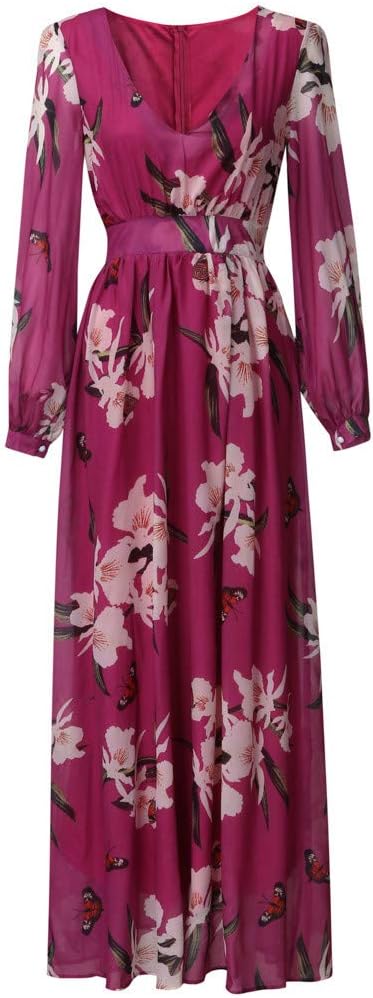 Paola – Floral V-Neck Long-Sleeve Maxi Dress for Women