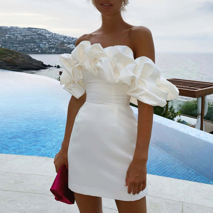 Melanie – Off Shoulder Ruffle Bodycon Mini Dress