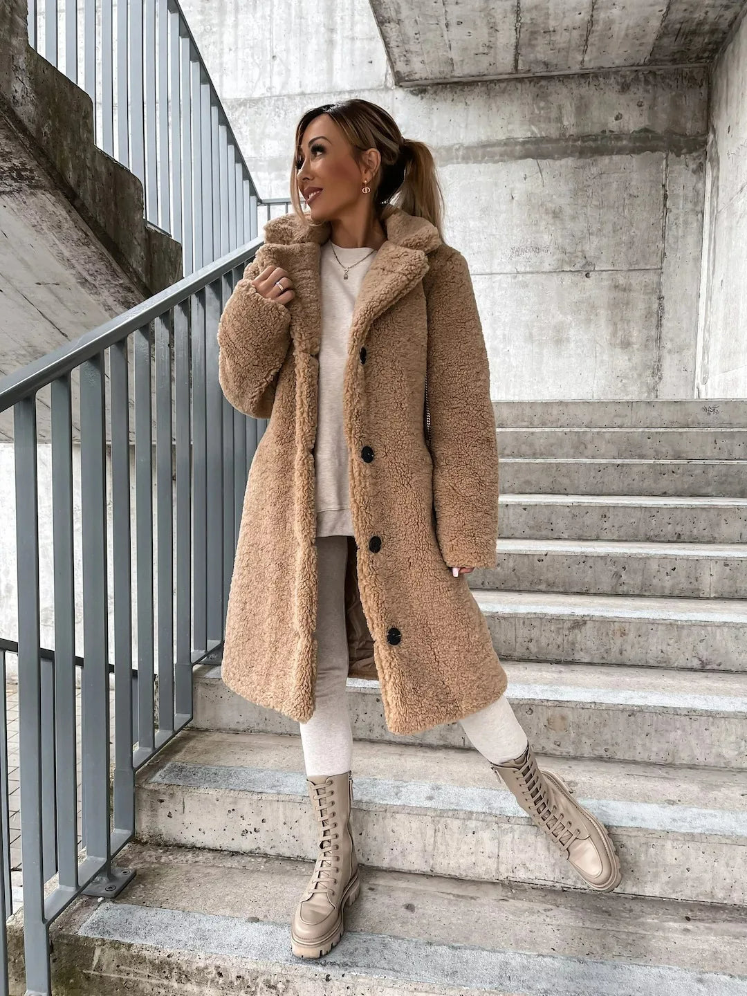 Romina – Teddy Longline Button Coat for Women