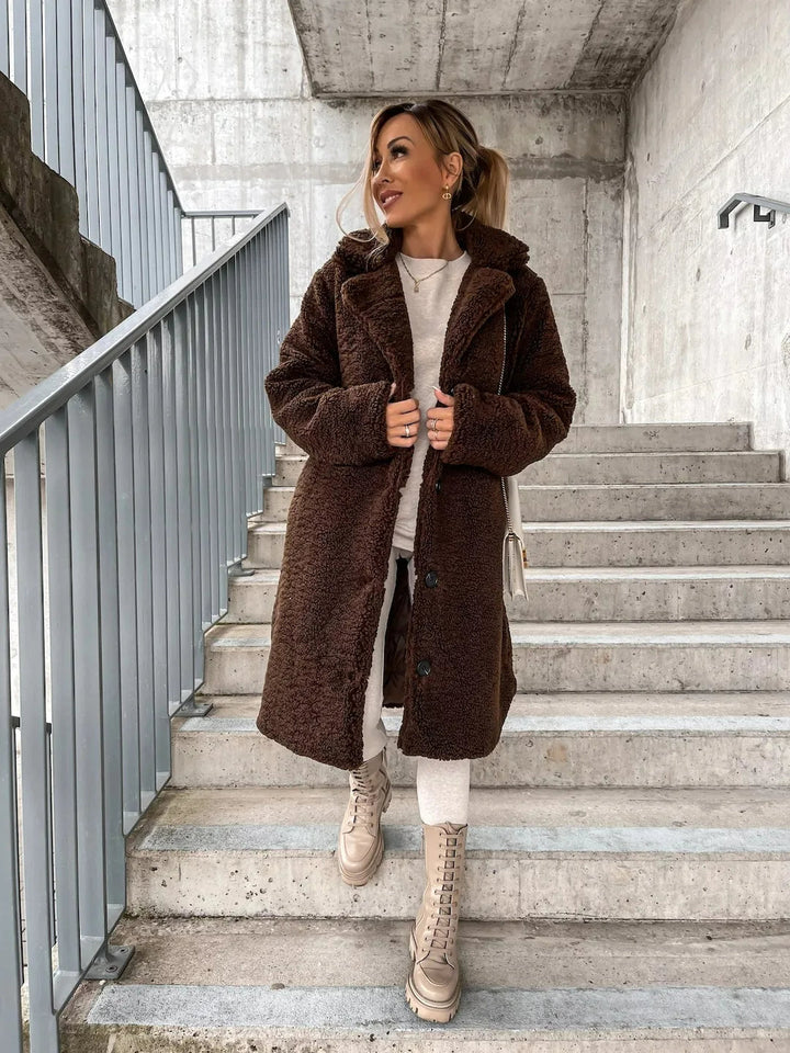 Romina – Teddy Longline Button Coat for Women