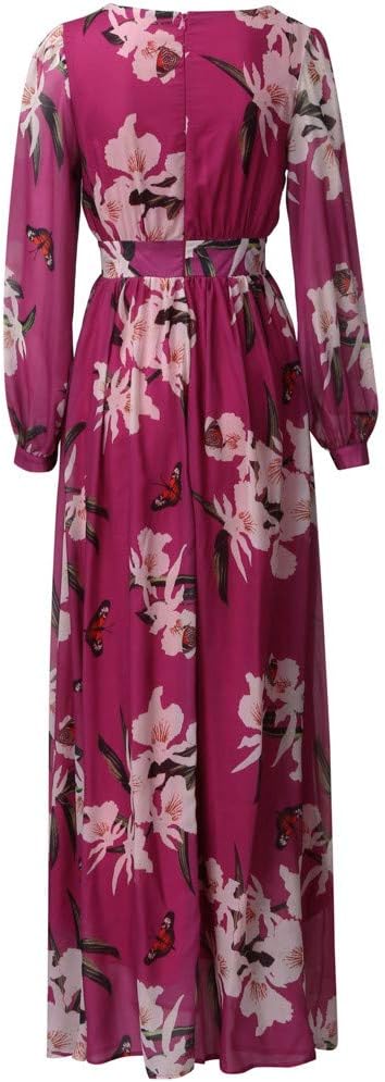 Paola – Floral V-Neck Long-Sleeve Maxi Dress for Women