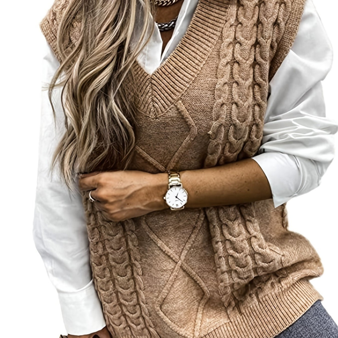 Gwendolen – Cable-Stitch V-Neck Sweater Vest for Women