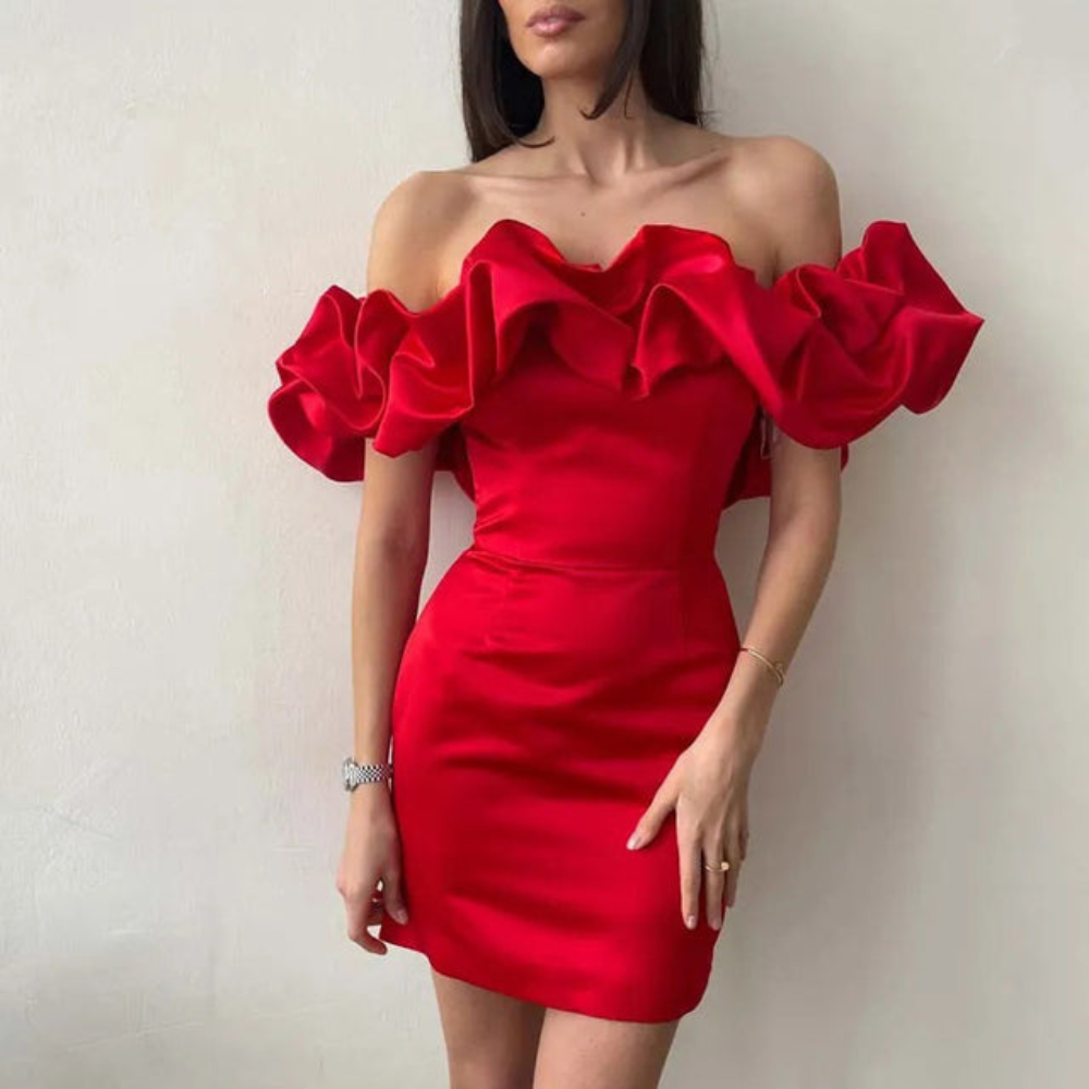 Melanie – Off Shoulder Ruffle Bodycon Mini Dress