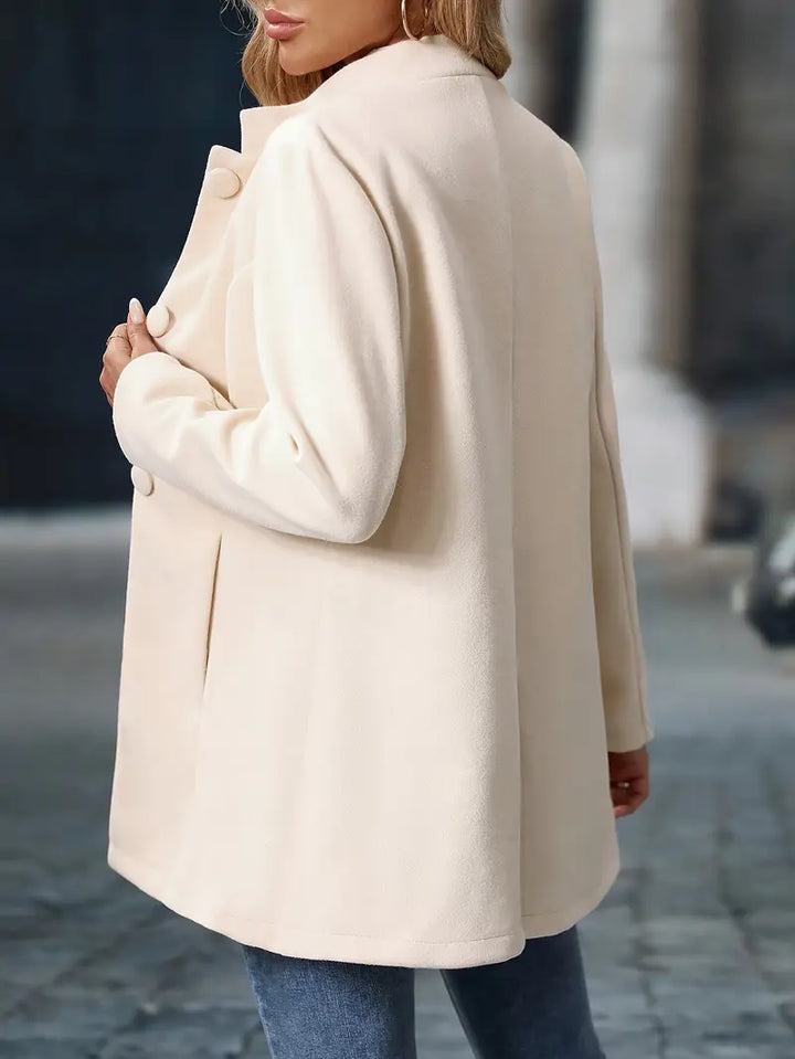 Liv – Stand-Collar Longline Blazer with Covered Buttons