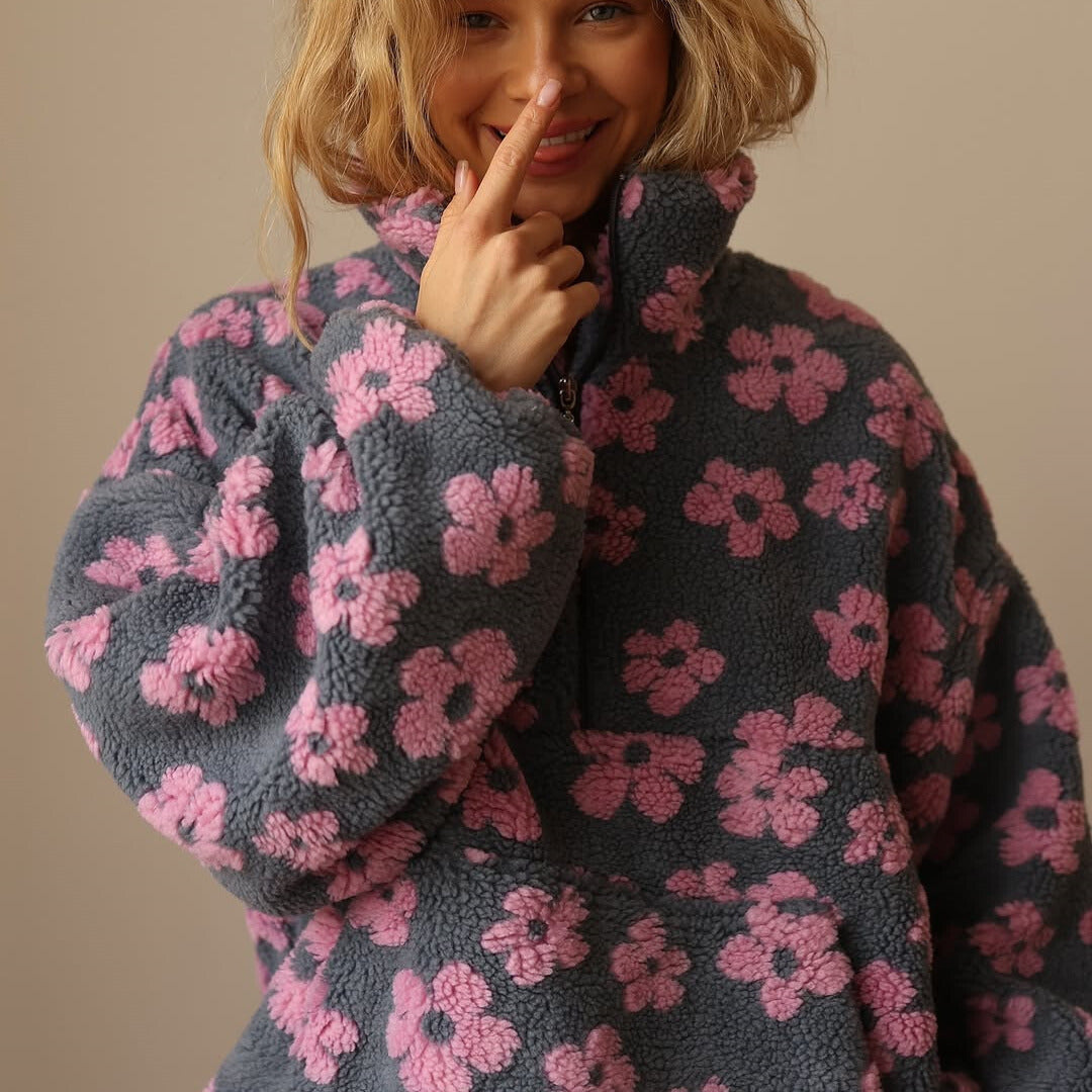 Kaitlyn – Floral Sherpa Quarter-Zip Pullover for Women