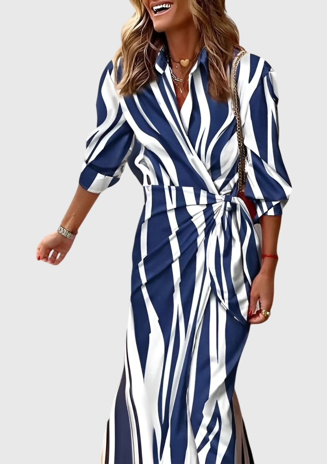 Marlene – Long-Sleeve Collared Wrap Midi Dress