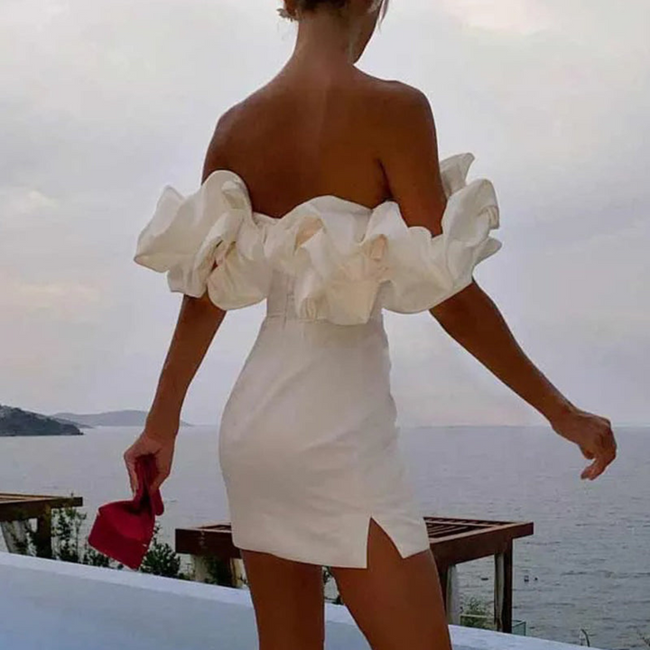Melanie – Off Shoulder Ruffle Bodycon Mini Dress