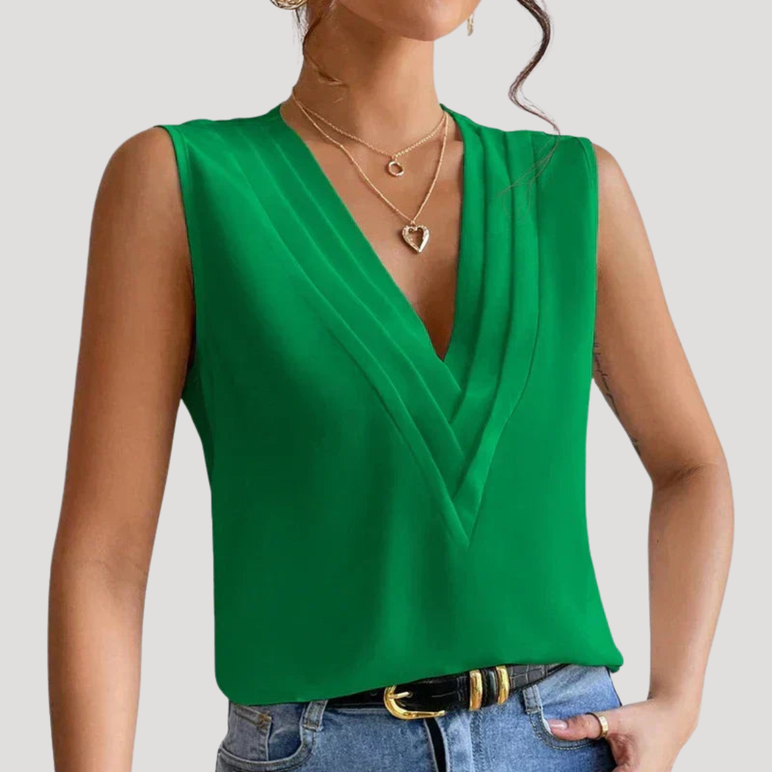 Leslie – Sleeveless Draped Crossover Top