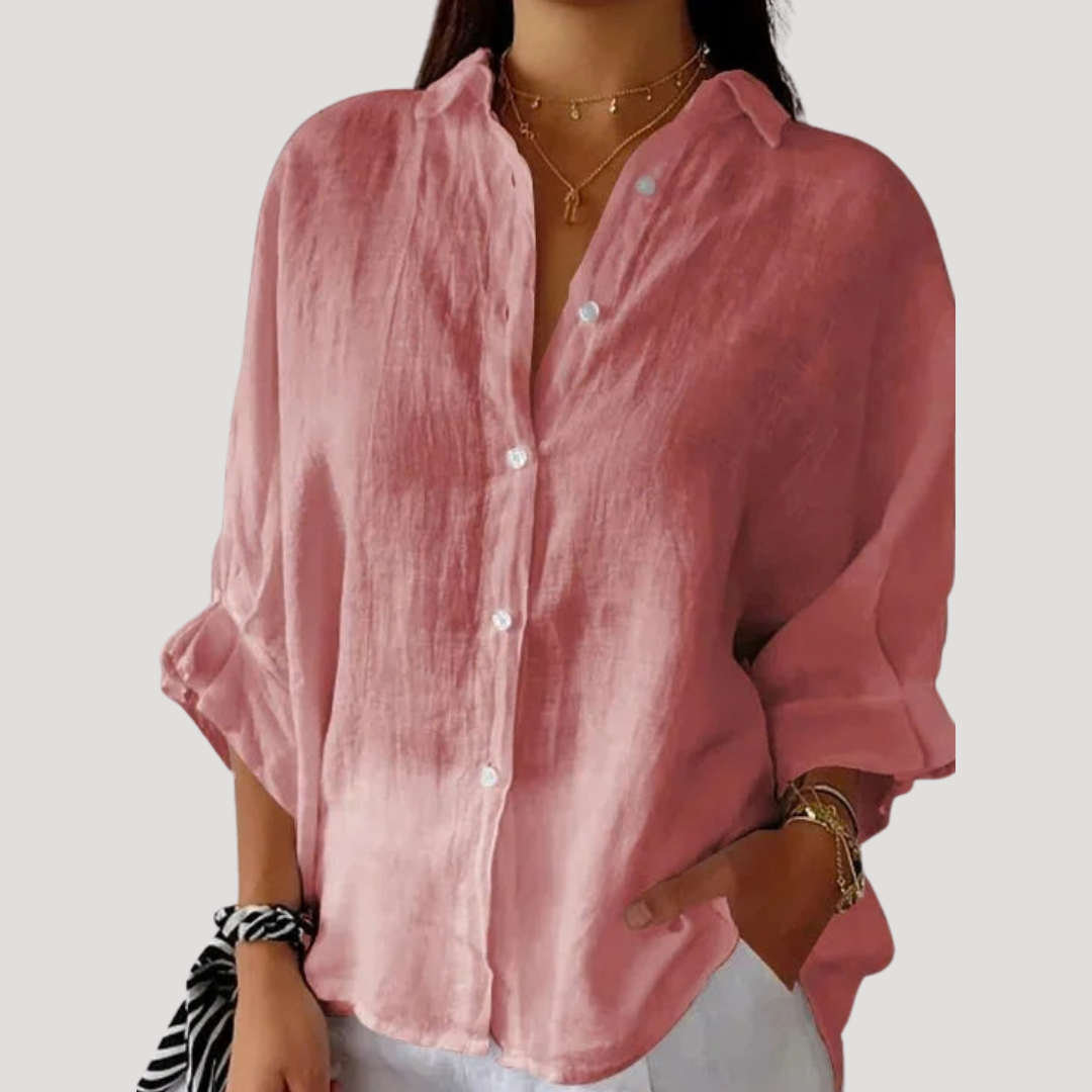 Kylie – Button Down Linen-Style Blouse
