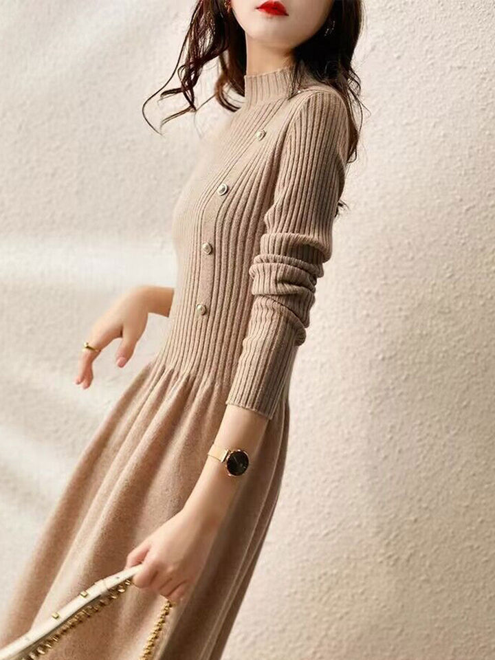 Poppy – Mock Neck Ribbed Midi Sweater Dress for Women