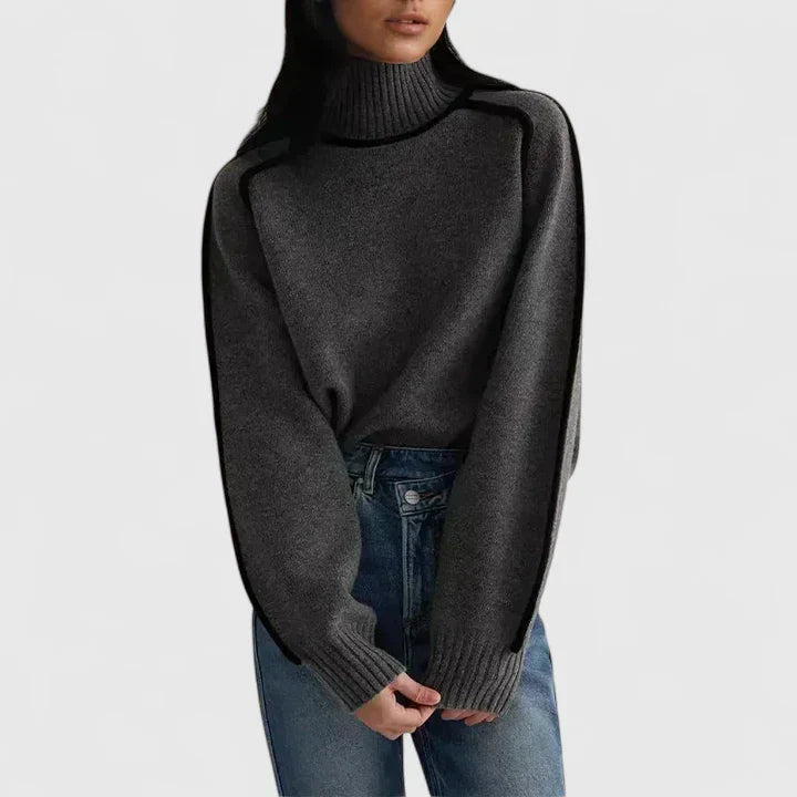 Wilma – Contrast-Piped Turtleneck Sweater for Women
